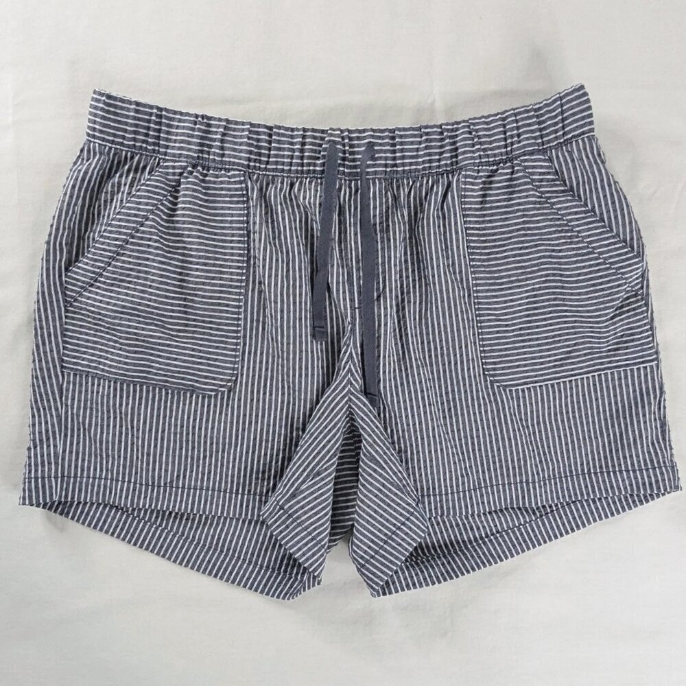 Lane Bryant Blue White Vertical Stripe Drawstring Elastic Waist Stretch Shorts